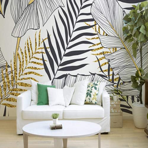 Papier Peint 3D Intissé Feuilles D'Or Noir Et Blanc Nordique Simple Papier Peint Panoramique 3D Moderne Décoration Murale