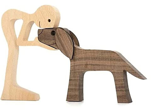Skulptur Mann und Hund, Familien-Dekoration, Holzschnitzerei für Männer und Hunde (Mann und Hund)