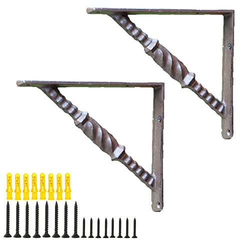 Schwarze Schwerlast Regalhalterungen aus Gusseisen, Vintage Antik Wandhalterung Dekorative Rechtwinklige Regalträger, 2 Stück, mit Passender Schraube