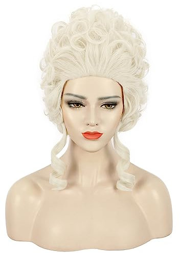 karlery Damen Kurz Weiße Blond Lockige Perücke Königin Kolonial Kostüm Perücke