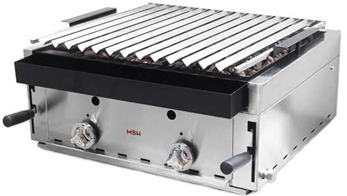 MBH - Barbacoa a gas profesional de piedra volcánica 60 cm para hostelería. Barbacoa industrial parrilla acero inoxidable para bar, restaurante.