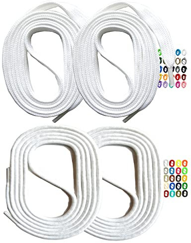 SNORS 2 PAAR flache Schnürsenkel WEIß 130cm 6mm - waschbar, reißfest, elastisch, Schuhband für Sportschuhe Sneaker Halbschuhe, Polyester Ersatz