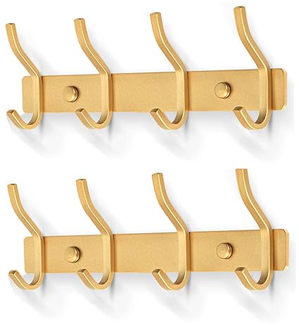 MEIJO Porte Manteau Mural de 4 Crochets, Patères Porte Manteaux Crochet Mural pour Serviettes en Acier Inoxydable (Doré, 4 Crochets, 2 Packs)