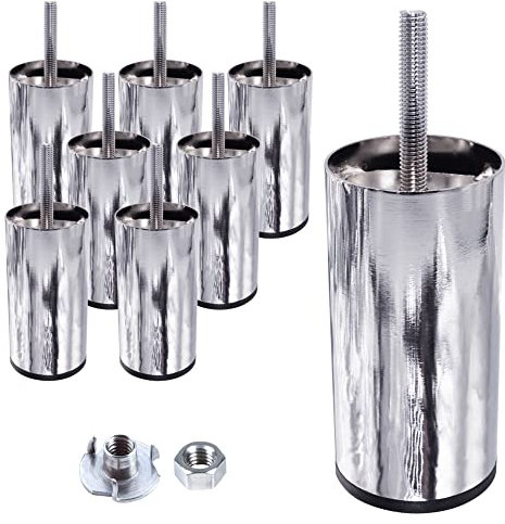 SKIR'CO 8 Stück Möbelbeine 100mm Höhe - Chrom glänzend - 10cm Metallbein - M8 Schrankfüße - runde Sofabeine - Muttern inklusive