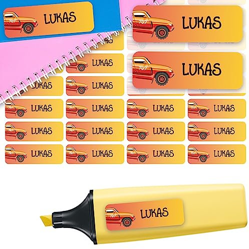 Sunnywall® Namensaufkleber Kinder Schule Sportwagen Aufkleber Namensetiketten | 60 Stück Klebeetiketten zum Beschriften 4,8x1,6cm Kita Schulanfang | wasserfest