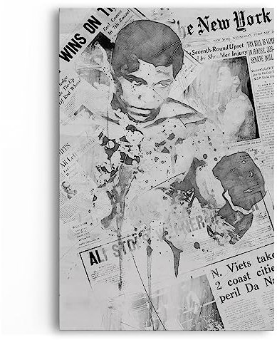 Paul Sinus Boxlegende Muhammed Ali Schwarz Weiß Porträt Newspaper Art