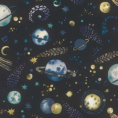 Rasch Papier peint intissé 300956 - Bleu foncé avec motif espace et planètes - Pour chambre d'enfant - 10,05 x 0,53 m (L x l)