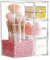 Andchi Organisateur de pinceaux de maquillage en acrylique transparent avec perle rose