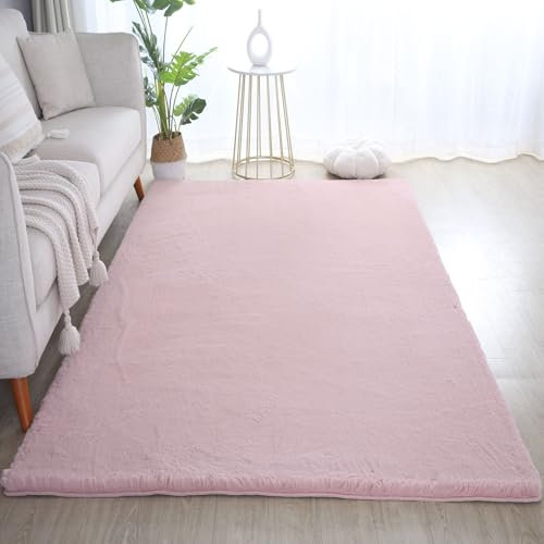 Carpetsale24 Teppich Wohnzimmer Einfarbig Modern Design 80 x 250 cm Rosa - Hochflor Teppich Schlafzimmer Extra Weich und Flauschig - Läufer Teppich für Jugendzimmer Esszimmer Küche