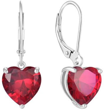 JO WISDOM Damen Hängende Ohrringe Herz Silber 925 mit 3A Zirkonia Kristall Juli Geburtsstein Rubinrote Farbe,Schmuck für Frauen
