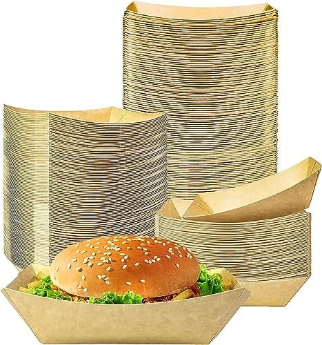 Efforias 50 bandejas medianas de papel kraft para alimentos, platos de cartón marrón, cajas recicladas para llevar, contenedores desechables para patatas fritas, hamburguesas, barbacoa, fiesta de
