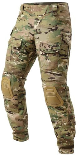 Aineeba G3 - Pantaloni da Combattimento con Ginocchiere, Tattici Militari mimetici, Multitasche, antistrappo, Caccia, Escursionismo, Multi-Mimetico, 32W x 31L