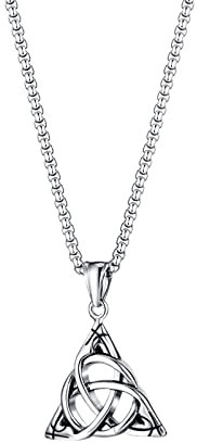 KnBoB Titan Männer Halskette Silber Vintage Dreieck Keltisch Knoten Schmuck Anhänger mit Kette 55 CM
