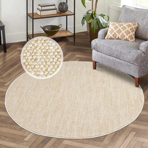 carpet city Kurzflor Teppich Wohnzimmer Gelb - 120 cm Rund - Einfarbig, Meliert - Teppiche Modern, Boho für Schlafzimmer, Esszimmer