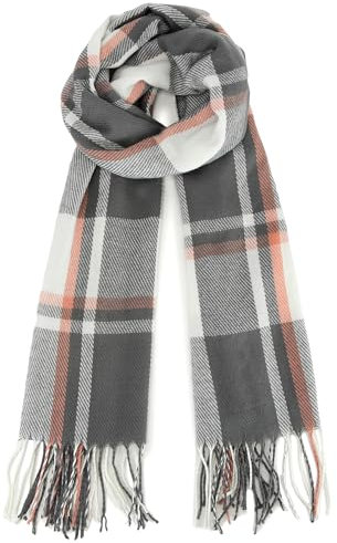 Miss Lulu Schal für Herren, kariert, Winter, warm, weich, Wolle, Schals mit Quaste, großes Schottenkaro, braun, L (Grau)