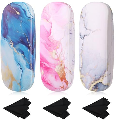 Xialvyu 3 PCS Hard Shell Glasses Case, PU Leather Glasses Case with Cleaning Cloth Travel Portable Eyeglass Case for Women Men Girl