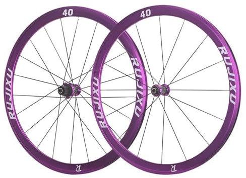 LSRRYD Fahrräder Laufrad 700C Rennrad Aluminium Laufradsatz V/C Felgenbremse Flache Speichen Kassette 7-12 Gang Lagernabe Schnellspanner (Color : Purple-700C, Size : 50mm Height)