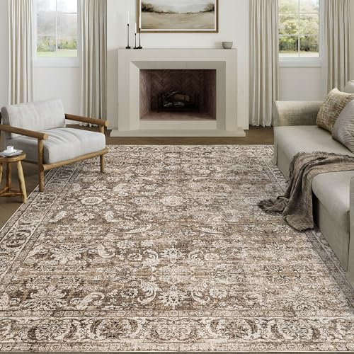Taleta DAMAIA Washable Rugs Living Room Large Brown Boho Non Slip Vintage Rugs Soft Short Pile Oriental Area Carpet for Kitchen Bedroom Dining Room (Brown, 190 x 280 cm)