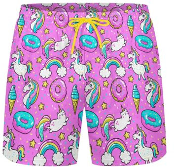 KSLIDS Short de bain 2 en 1 pour homme avec doublure de compression - Entrejambe de 12,7 cm - Séchage rapide, Rose licorne, Large