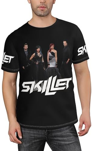 Śkillet%Rock Band Men's T-Shirts Regular-Fit Short-Sleeve Crewneck T-Shirt for Men Casual Novelty 3D Print t Shirt Summer Sport tee Top,S