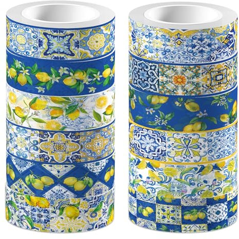 12 Rollen Zitrone Washi Tape Set Dekorative Maskierungsbänder Hawaiian Aloha Dekorativ Klebeband Aufkleber für Sommer Luau Tropical Theme Party Feiertags DIY Scrapbook Geschenkverpackung Dekoration