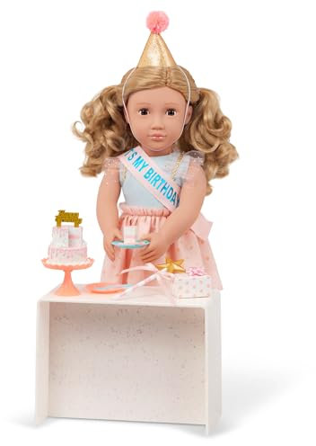 Our Generation - Romy - 46 cm-Geburtstagspuppe - Lebensechte braune Augen und gewelltes dunkelblondes Haar - Partyhut, Torte & Festtags-Accessoires - Spielzeug für Kinder ab 3 Jahren