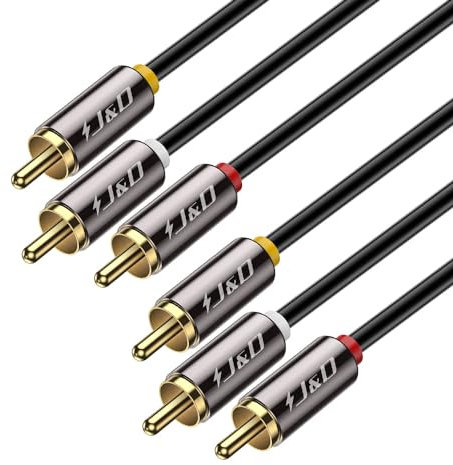 J&D Cinch Kabel Video-Audio-AV Y-Splitter-Kabel, Goldbeschichtet 3 RCA Stecker auf 3 RCA Stecker Stereo Audio kabel, 2.4m