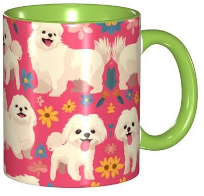 YYHWHJDE colorName Doppelfarbige Keramiktasse, geeignet für Cappuccino, Latte, Müsli, Joghurt, Milch, heiße oder kalte Getränke, Mikrowellen-Ofen, schöner Malteserhund