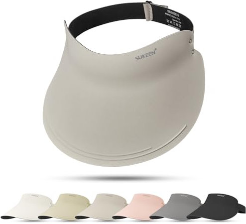Sukeen Sun Visor Cap for Women, Soft One-Piece Design Sun Visor Hat, UV Protection Running Visor with Metal Adjustable Buckle, Wide Brim, Cool Touch, for Golf, Walking Dog, Fishing Light Grey