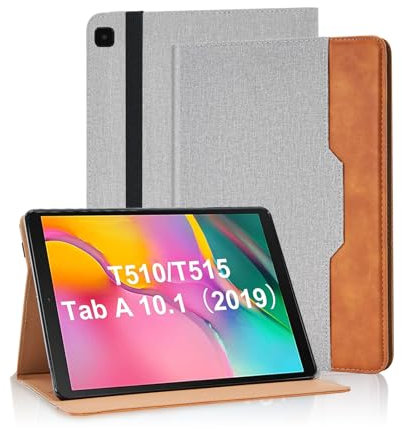 Vkooer Custodia per Samsung Galaxy Tab A 10.1 Pollici 2019 (SM-T510/T515) Cover Protettiva Pelle PU con Auto Svegliati/Sonno e Supporto Funzione Flip Tasca Case - Grigio