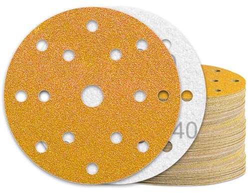 KONGMING 50 Pcs 150mm Sanding Discs Grit 40 Hook and Loop 15 Hole for Random Orbital Sander
