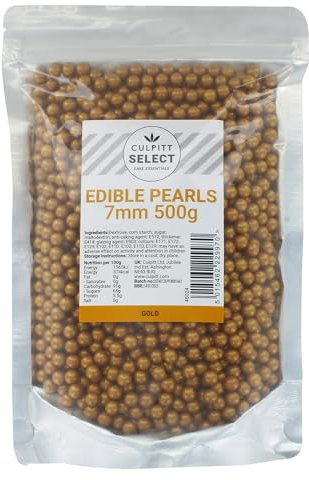 Culpitt Select Edible Pearls | Pearl Gold 4mm Beads, Cake Sprinkle Decorations For Cakes, Cupcakes, Cookies, Ice Cream, and Desserts | 500g
