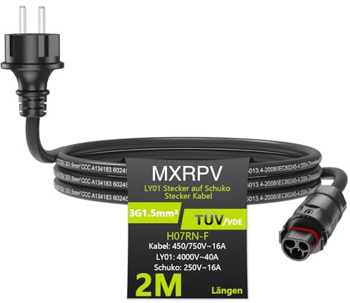 MXRPV LY01 Kabel 2/3/5/10M,LY01 zu Schuko Adapter Kabel,LY-01 Buchse auf Schuko Stecker AC Anschlusskabel,Solar PV Steckdose für die Deye Mikrowechselrichter SUN Serie (2 meter)