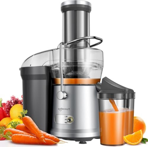 Safecourt Kitchen Entsafter Gemüse und Obst - Slow Juicer [1300W, 2 Stufen für hart & weich] - Saftpresse elektrisch [mit 90% Saftergebnis] - Obstpresse [mit 1.5 Liter Fassungsvermögen] - BPA frei