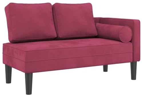 vidaXL Chaiselongue, Indoor Lounge Sofa mit Kissen, Gepolsterte Recamiere für Wohnzimmer Schlafzimmer Büro, Relaxliege Couch, Weinrot Samt