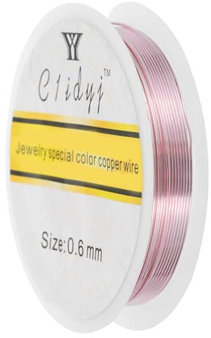sourcing map Alambre de cobre de calibre 22 de 0,6 mm para hacer joyas, 1 rollo de alambre de cuentas resistente al deslustre para hacer joyas, suministros de bricolaje (oro rosa)