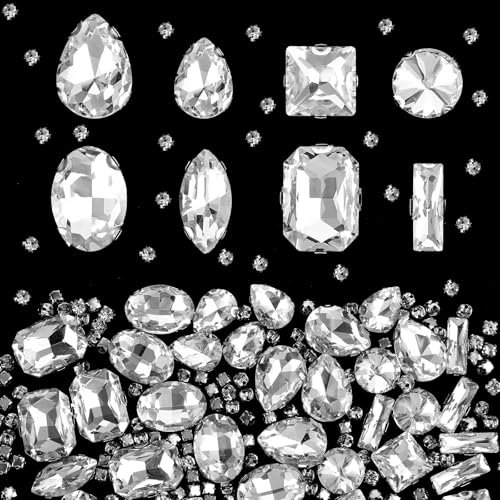 240 Stück Strasssteine Zum Aufnähen Glas Strasssteine Für Textilien Glitzersteine Weiß Flache Rückseite Kristall Schmucksteine Diamant Strasssteine Nähen Edelsteine Krappenfassung (Weiß)