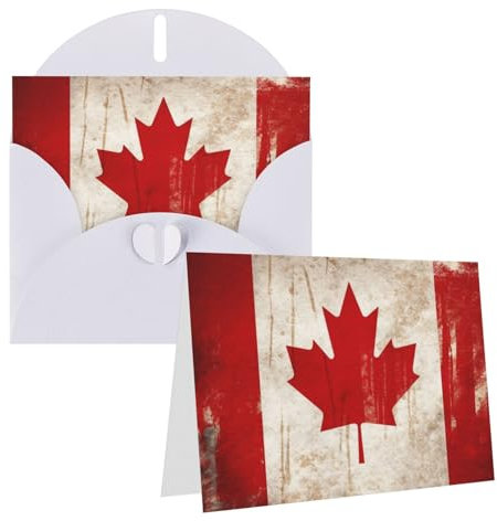 JHLMN Grußkarten, Retro, Kanada-Flagge, Dankeskarten mit Umschlägen, Happy Birthday-Karte, personalisierbar, Perlpapier, Hochzeitskarte, 10,2 x 15,2 cm, leere Notizkarten für Partys und alle Anlässe