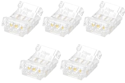 Sourcing Map LED Strip Connector - 5 Pcs 3 Pin 10mm Wire Connectors for Light Strips, Transparent Solderless Adapter for Surface Mount Device LED Strips