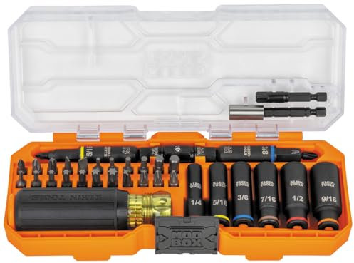 Klein Tools 32502HD KNECT Impact-Rated Screwdriver and Socket Set with MODbox Case, 41-Piece, 26 Bits, 6 Deep Well Sockets, Accessories, and Handle