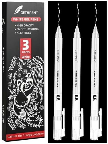 Weiße Stifte, 3 Stück, weiße Gelstifte für Künstler, 0,6 mm extra feine Spitze, weißer Gelstift, weiße Stifte für schwarzes Papier, weiße Zeichenstifte, weißer Stift für Künstler, Zeichnen