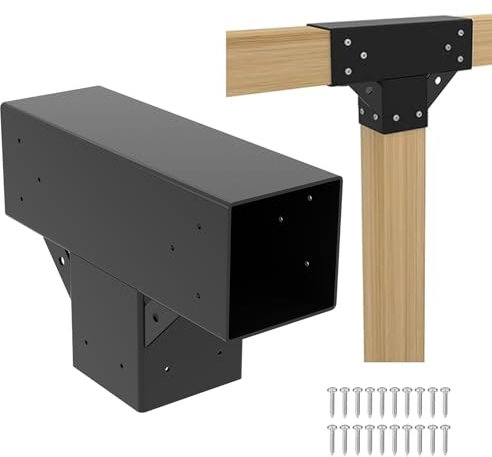 Pergola Kit T Shaped 6x6(Actual: 5.7x5.7)-1 Pack Pergola Brackets 6x6-3 Way DIY Woodworks Gazebo Bracket Kit with Screws for Wood Beams-Elevated Wood Stand T Brackets for Sunroom Carport Cabin