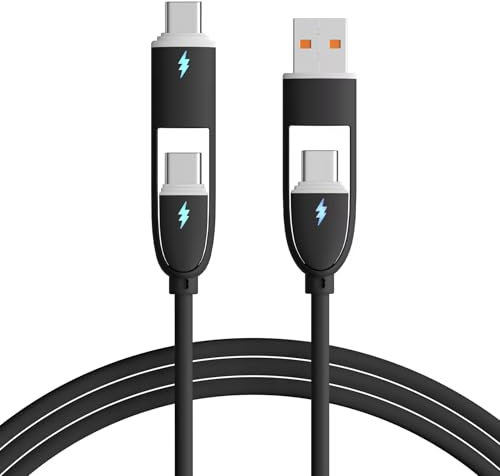 Wayzu 4-in-1 Multi Charging Cable, 65W Fast Charger, 1M Nylon Braided Cord, USB/Type-C to iPhone/USB-C/Micro with LED Indicator (Black)
