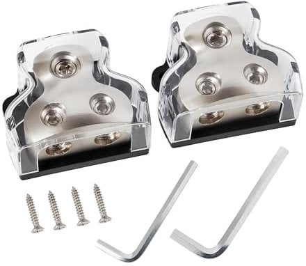 Fuhjythy 2PCS Audio Amplifier Splitter 0/2/4 Gauge in 4/8 Gauge Out Auto Car Audio Distribution Connecting Block