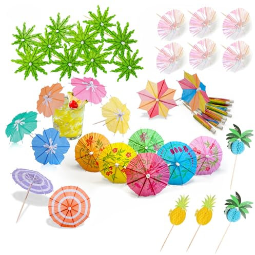 heavenlife 80 Pièces Decoration Cocktail, Papier 3D Parapluies pour Boissons à Cocktail, Parasol Boisson Réutilisable, Desserts Decoratifs Papier Parapluies pour Bar Boire Fruits Nourriture