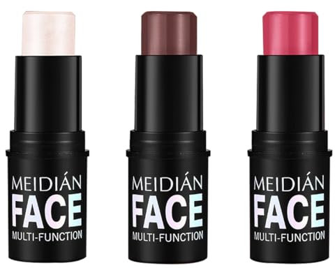 HAMKU 3Pcs Contour Highlighter Blush Sticks mit Stick für Wangen Augen Lippen, lang anhaltende wasserdichte glatte Make-up-Sticks für alle Hauttypen Gesicht Make-up