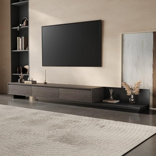 OLEYLUCKLIVE Meuble TV avec 3 tiroirs, Meuble TV Extensible, Meuble TV Ajustable de 200 cm à 330 cm, Meuble télé pour Salon (Brun Noyer)