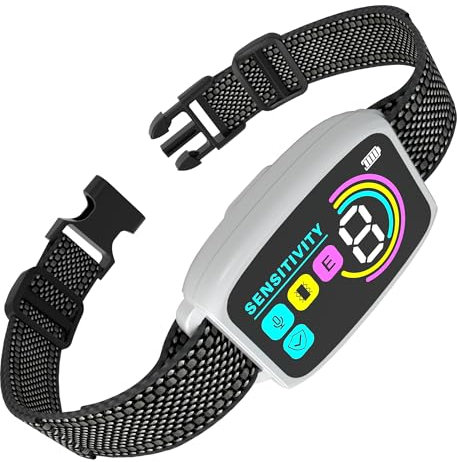 Meloive Collier Anti Aboiement Chien Automatique,Détection Intelligente des Aboiements,Modes Vibration/Choc Statique/Son,8 Niveau d'intensité Réglables,Rechargeable pour Gros Petit Chiens,Blanc