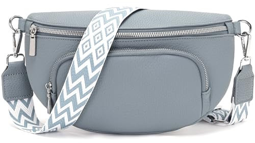 Rorimyth kleine bauchtasche damen Graublau umhängetasche damen klein Veganes Leder gürteltasche handtasche crossbody bag