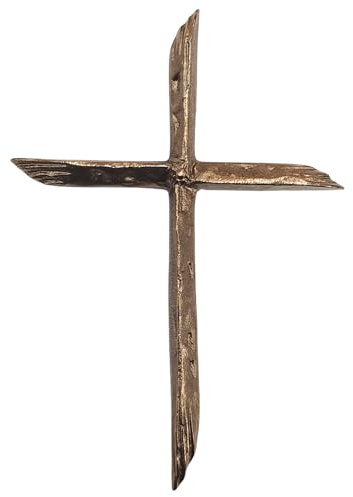 Herzmensch Modernes Kreuz zum Aufhängen schlicht aus massiver Bronze gold 10 x 14 cm Wandkreuz vom Bildhauer H. Uppendahl als Hauskreuz